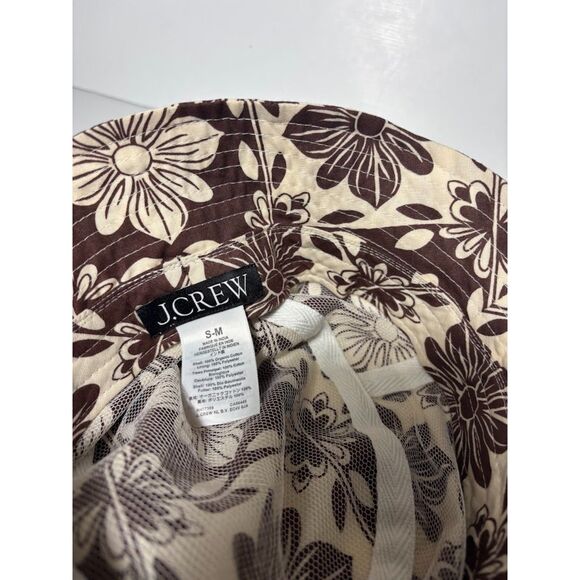 J Crew Packable Bucket Hat Brown White Floral Buckethat Sunhat Travel Beach S/M - Picture 3 of 3